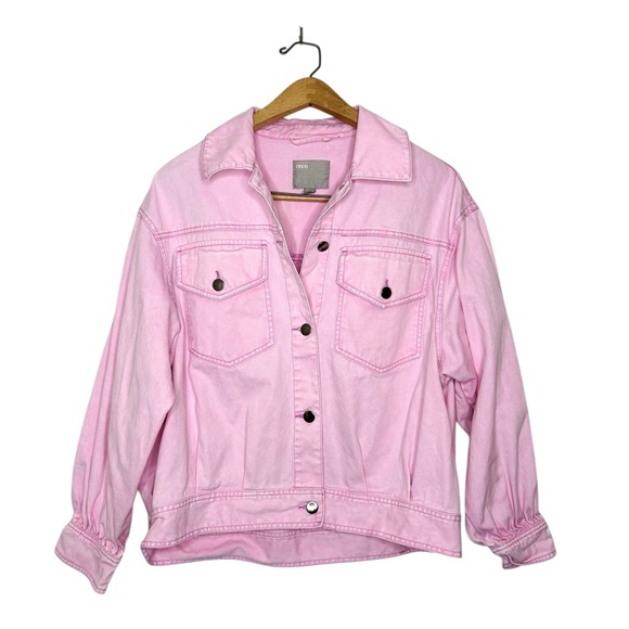 ASOS Pink Bomber Style Denim Jean Jacket Womens 4 - Picture 1 of 6